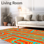 Orange Blue Yellow Abstract Maze Rug