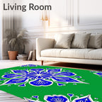 Vibrant Blue Floral Medallion Green Rug
