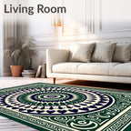 Deep Green Navy Concentric Mandala Rug