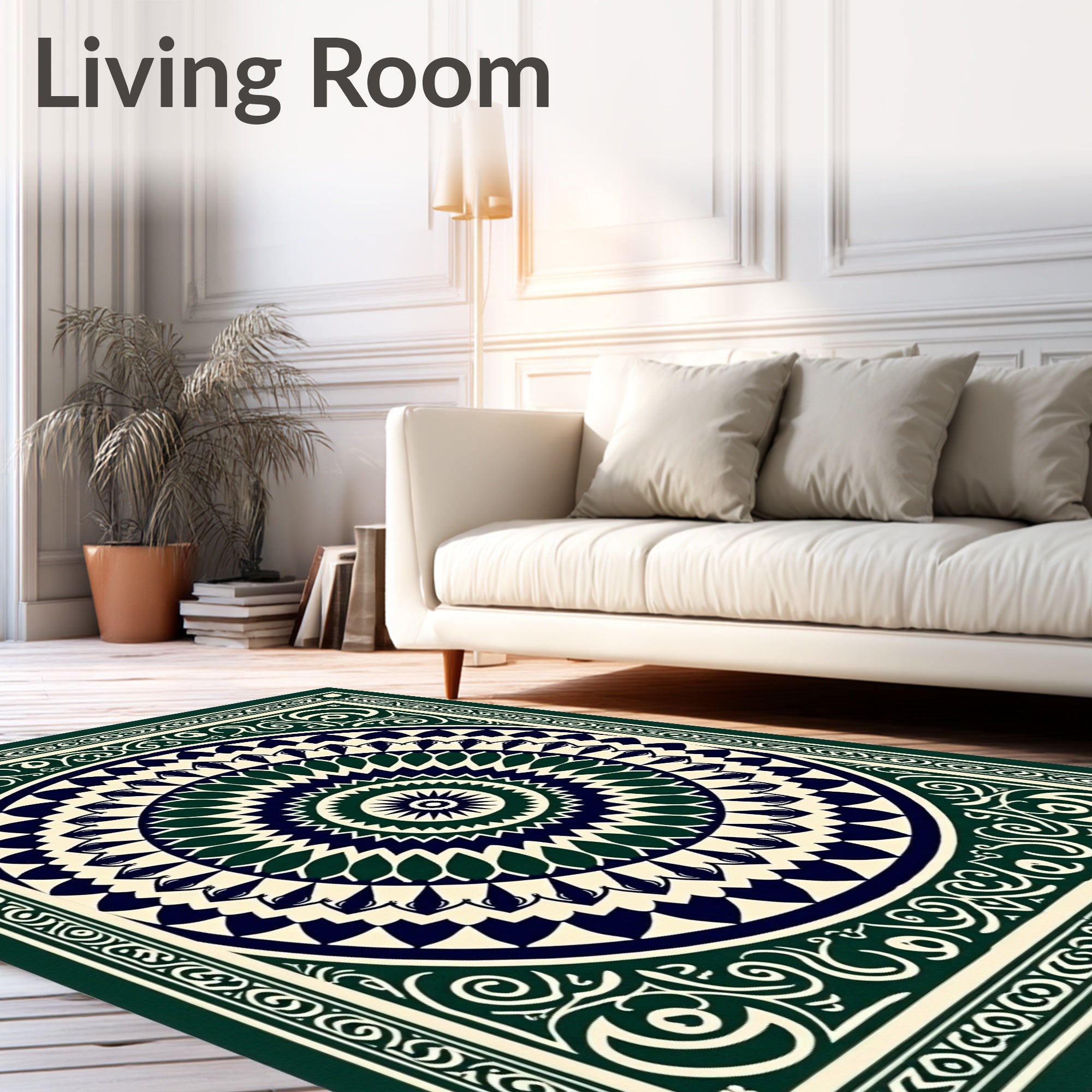 Deep Green Navy Concentric Mandala Rug