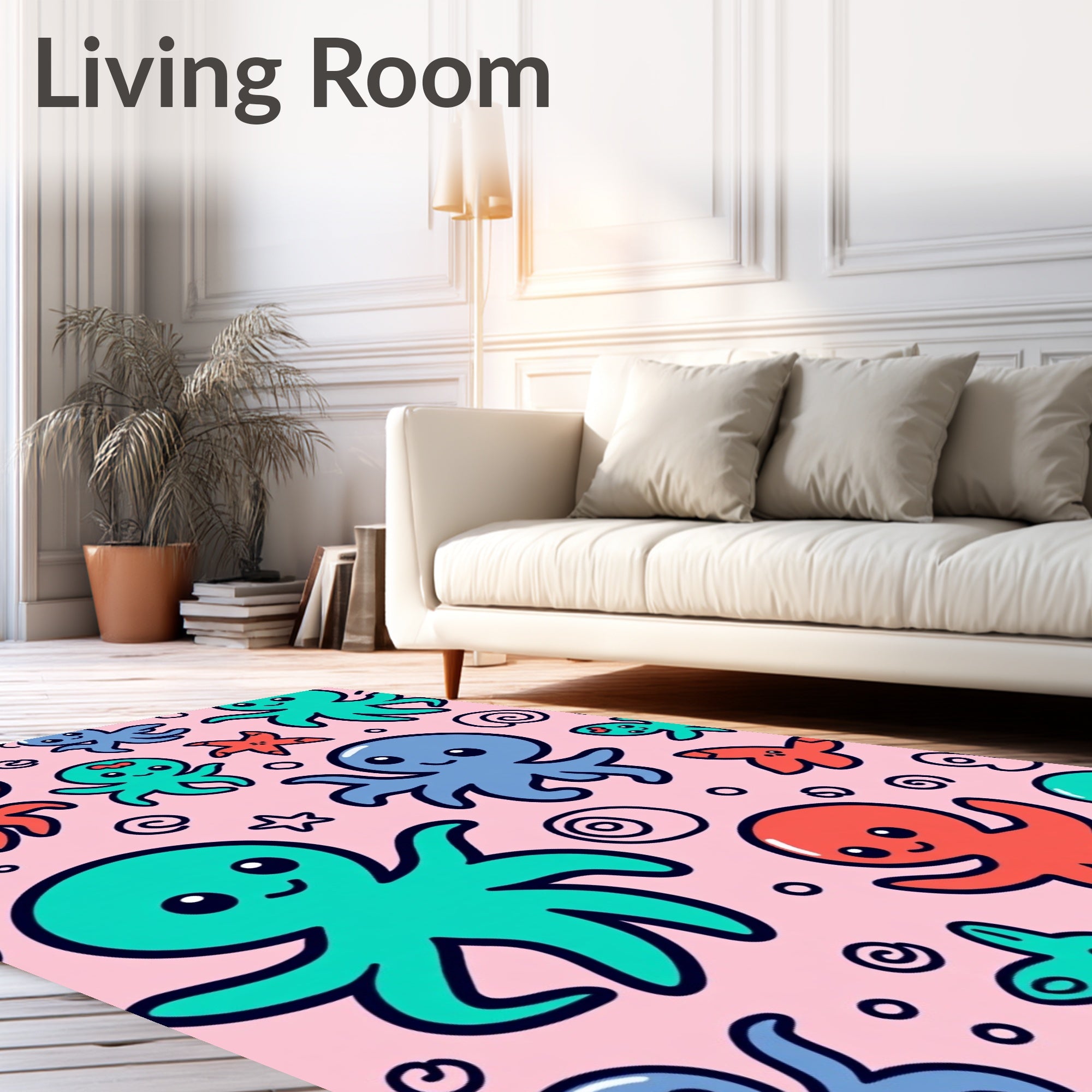 Cute Coral Teal Blue Octopus Splash Rug
