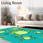 Whimsical Green Frogs Aquatic Scene Rug