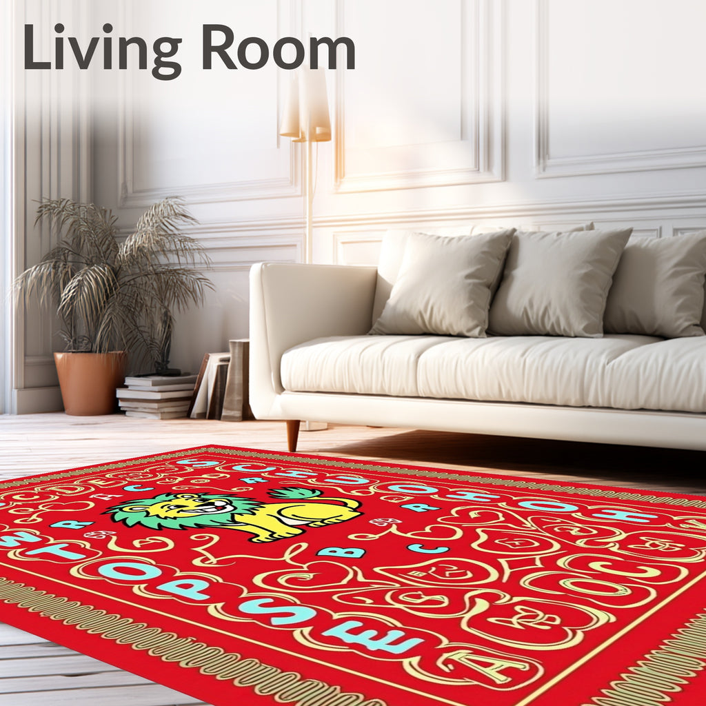 Childish Lion Alphabet Border Red Rug