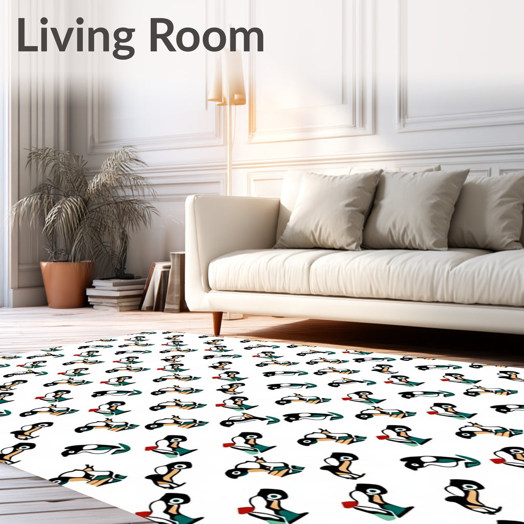 Abstract Whimsical Penguin Family Rendition Rug