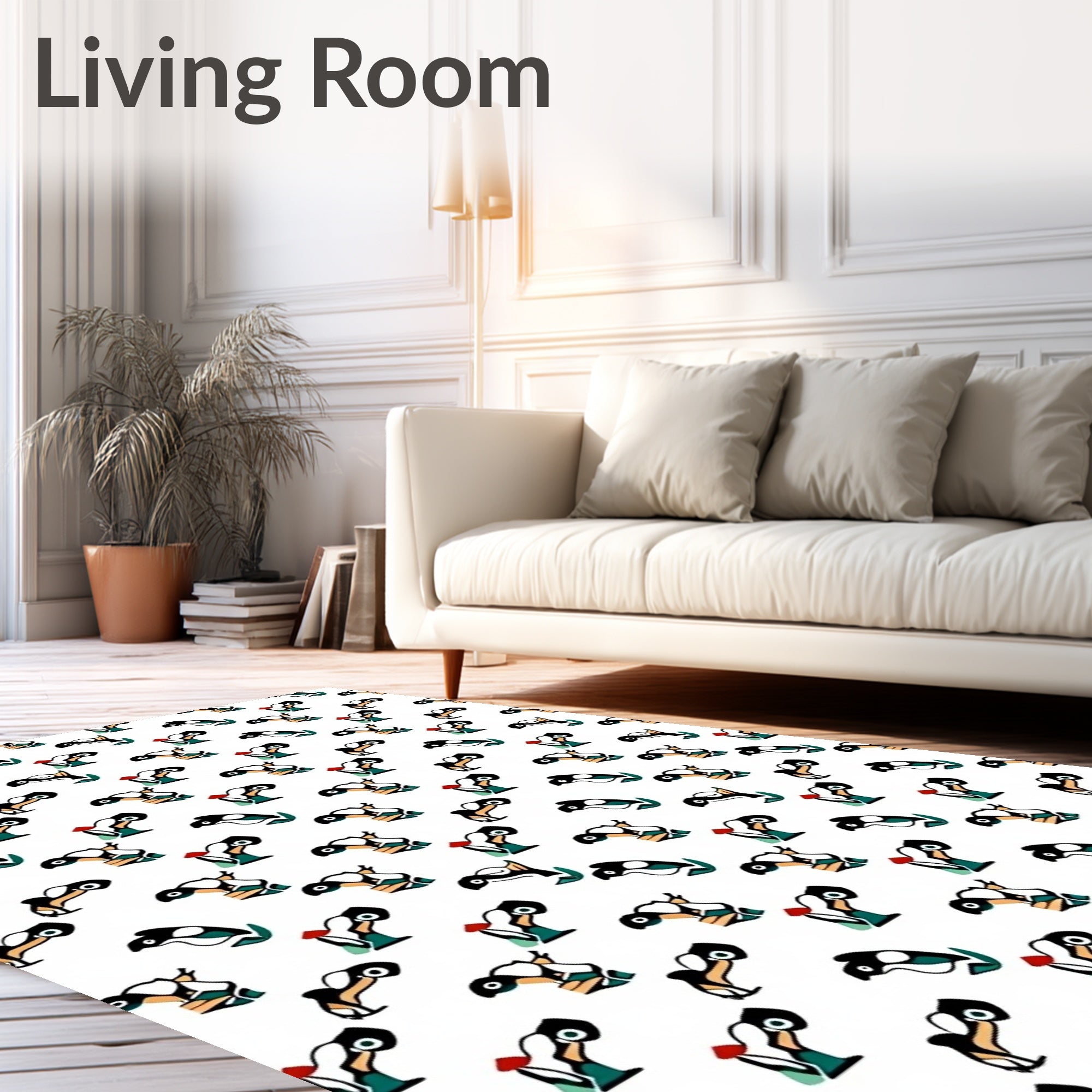 Abstract Whimsical Penguin Family Rendition Rug