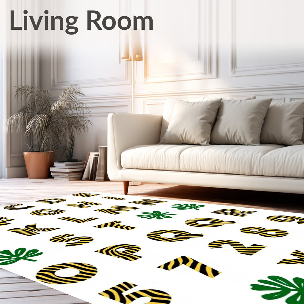 Bold Black Yellow Zebra Alphabet Rug