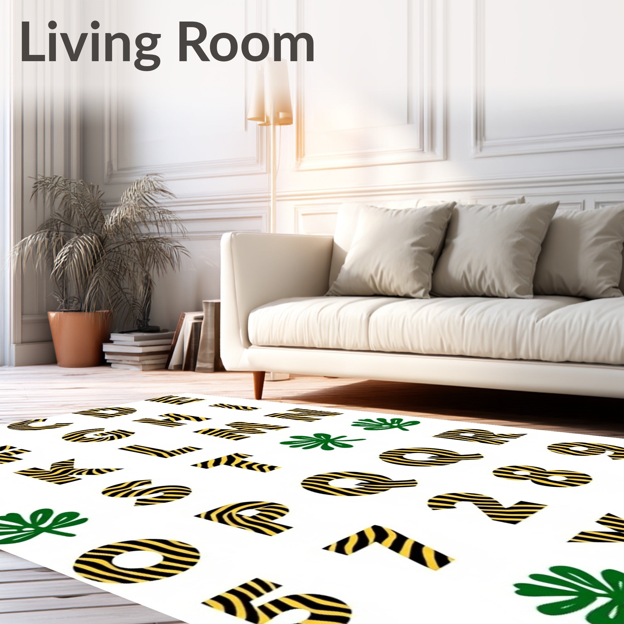 Bold Black Yellow Zebra Alphabet Rug