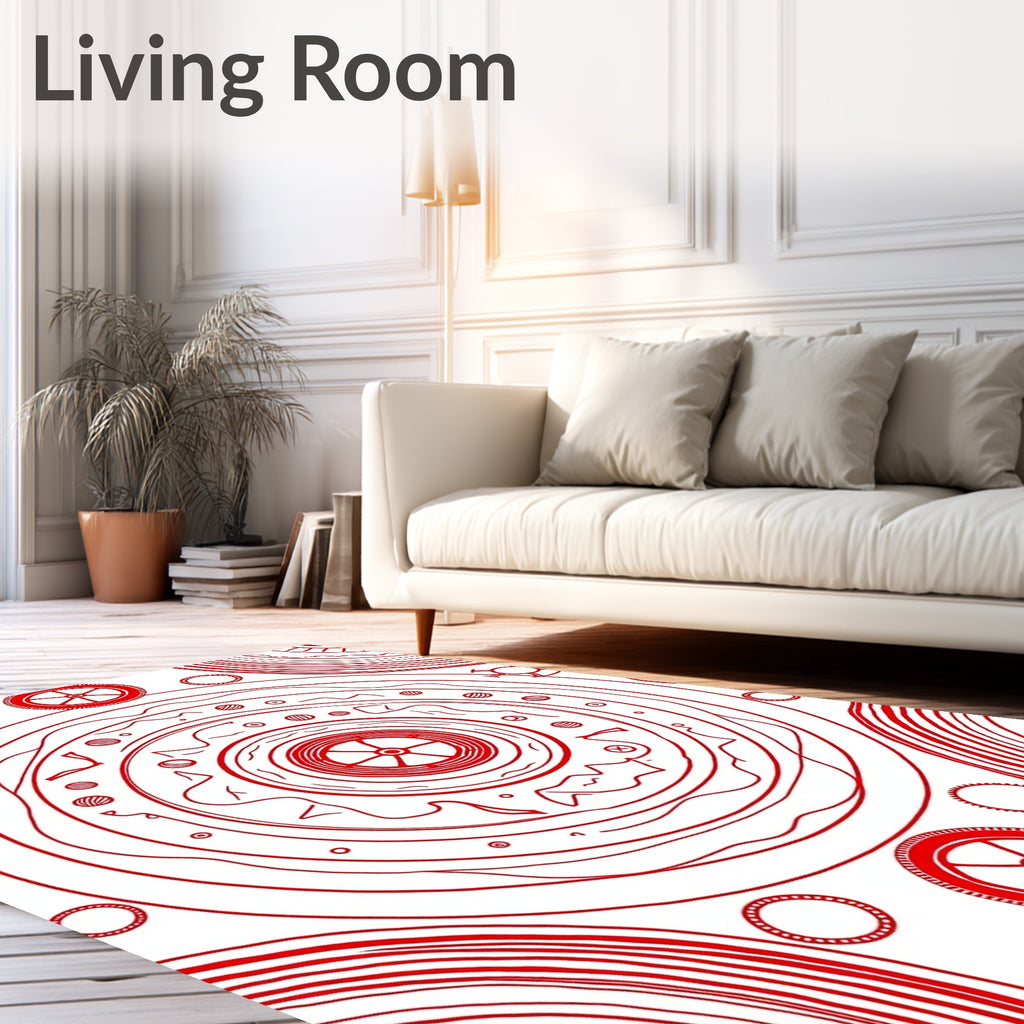Crimson Concentric Mandala Circles Rug