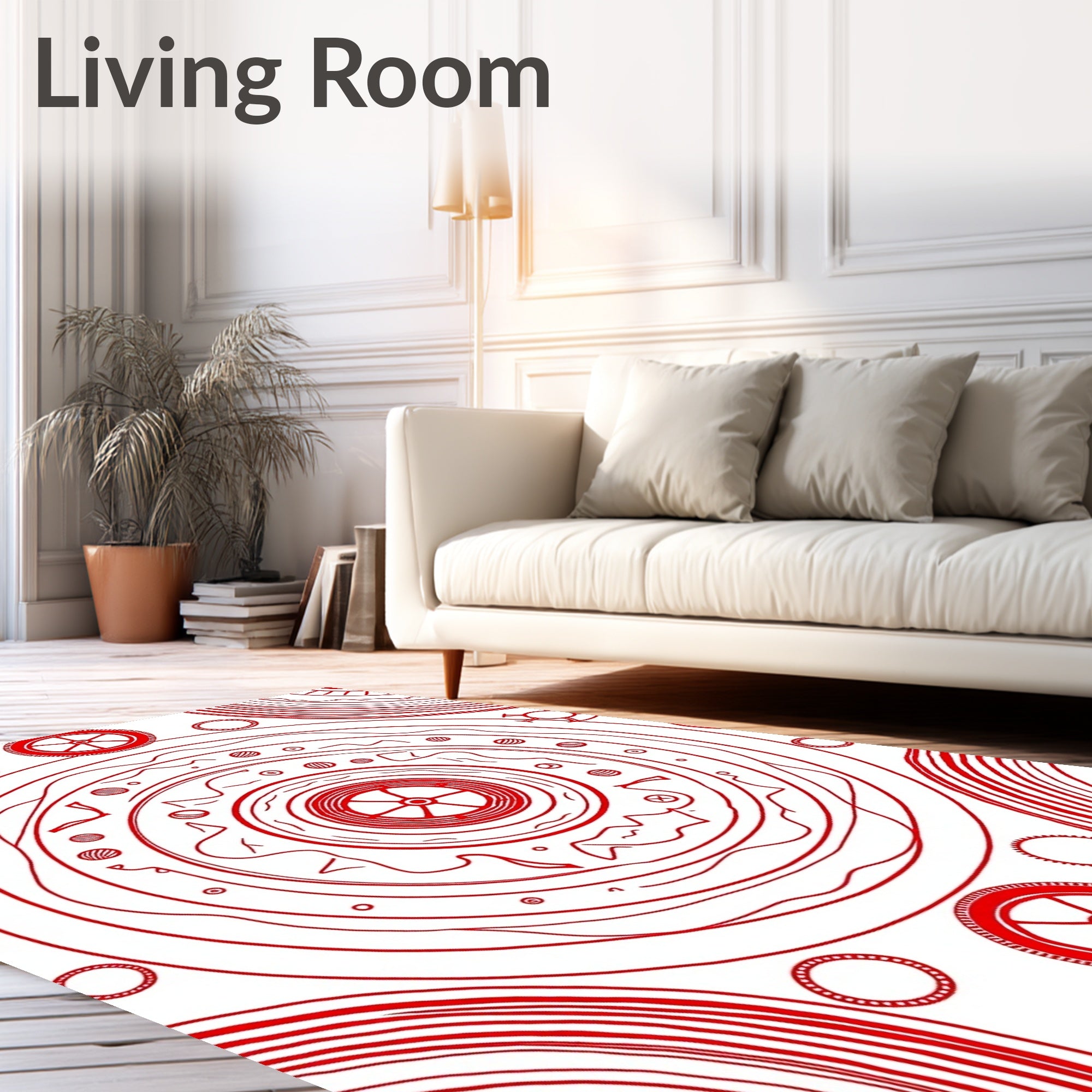 Crimson Concentric Mandala Circles Rug