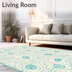 Teal Swirl Botanical Leaf Overlay Rug