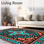 Coral Teal Floral Symmetry Rug