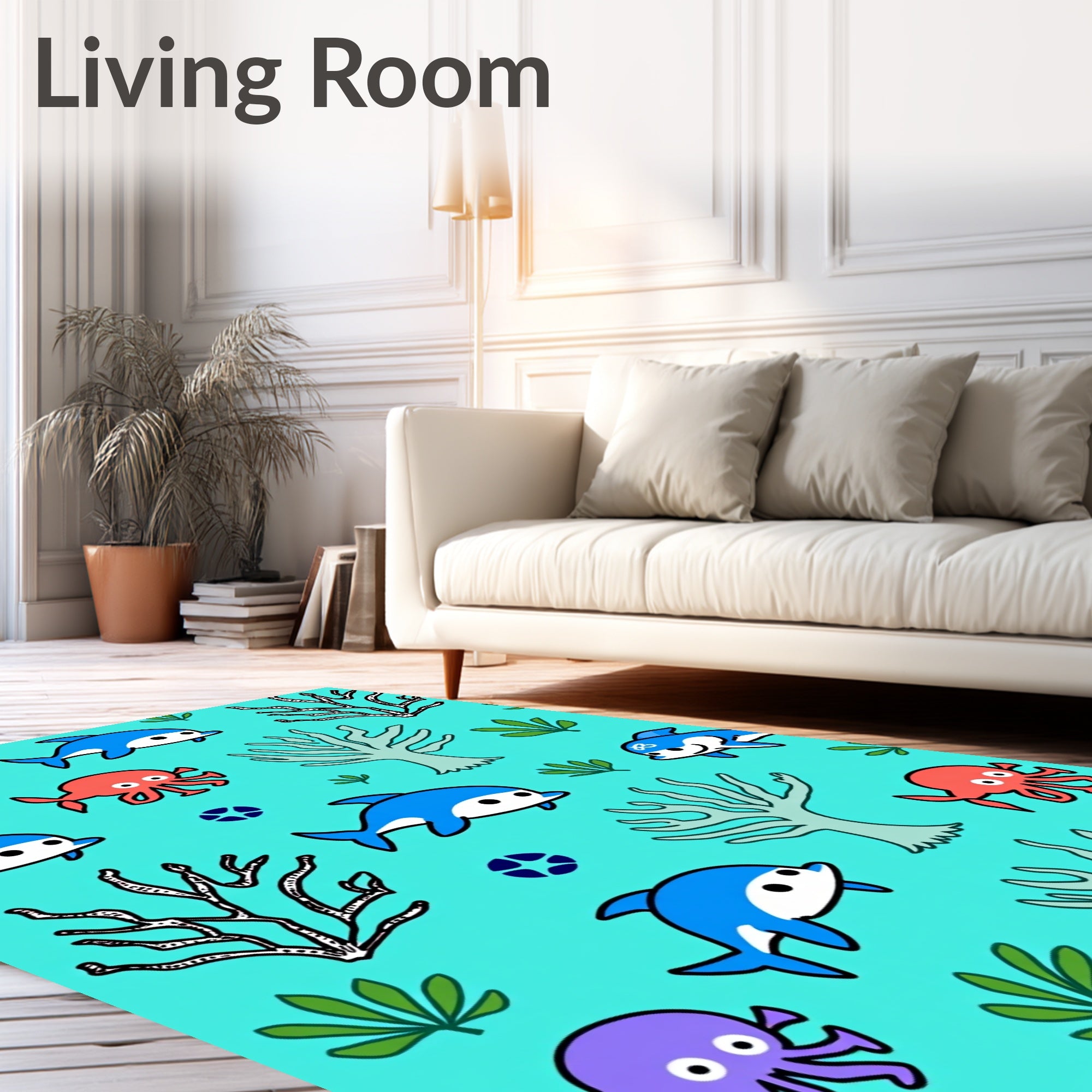 Cute Blue Dolphins Coral Reef Rug