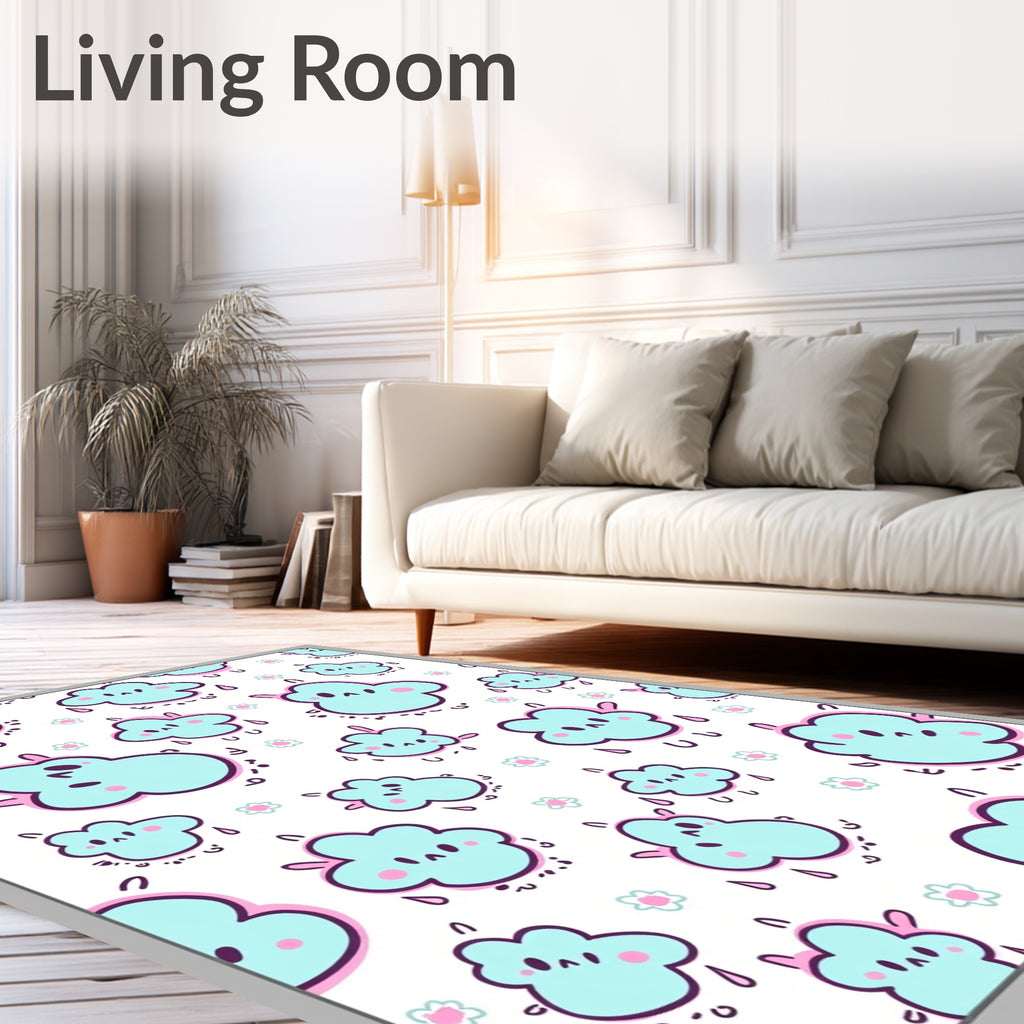 Cute Blue Cloud Raindrop Sprinkle Rug