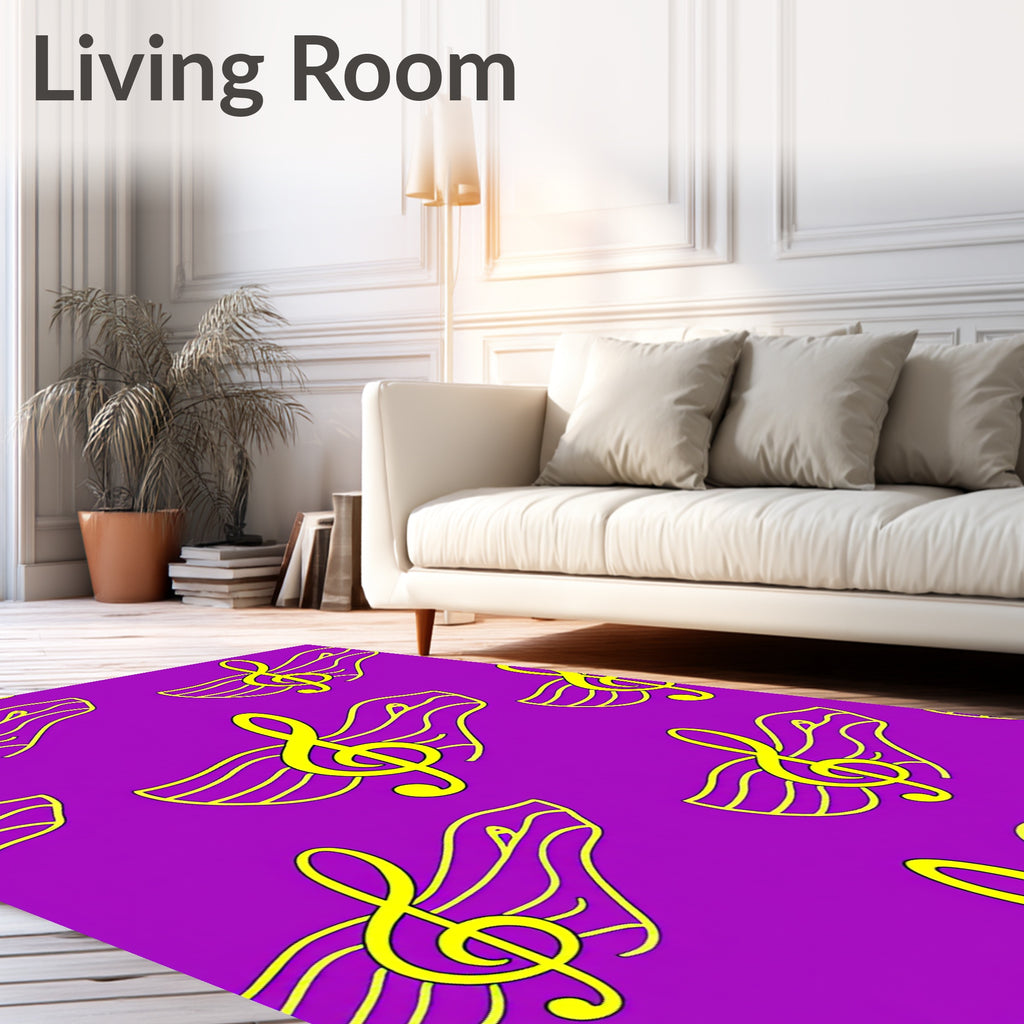 Vibrant Purple Yellow Treble Clef Waves Rug