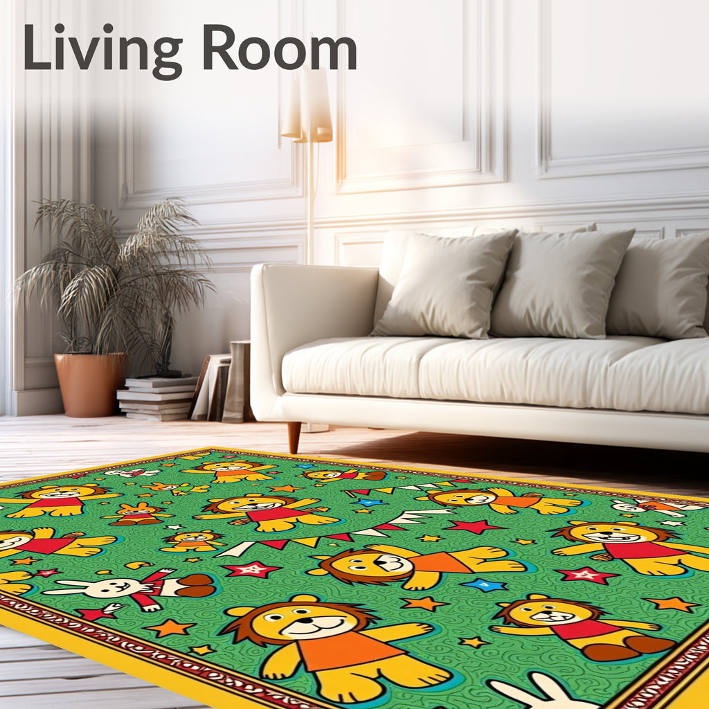 Whimsical Lion And Bunny Parade Rug