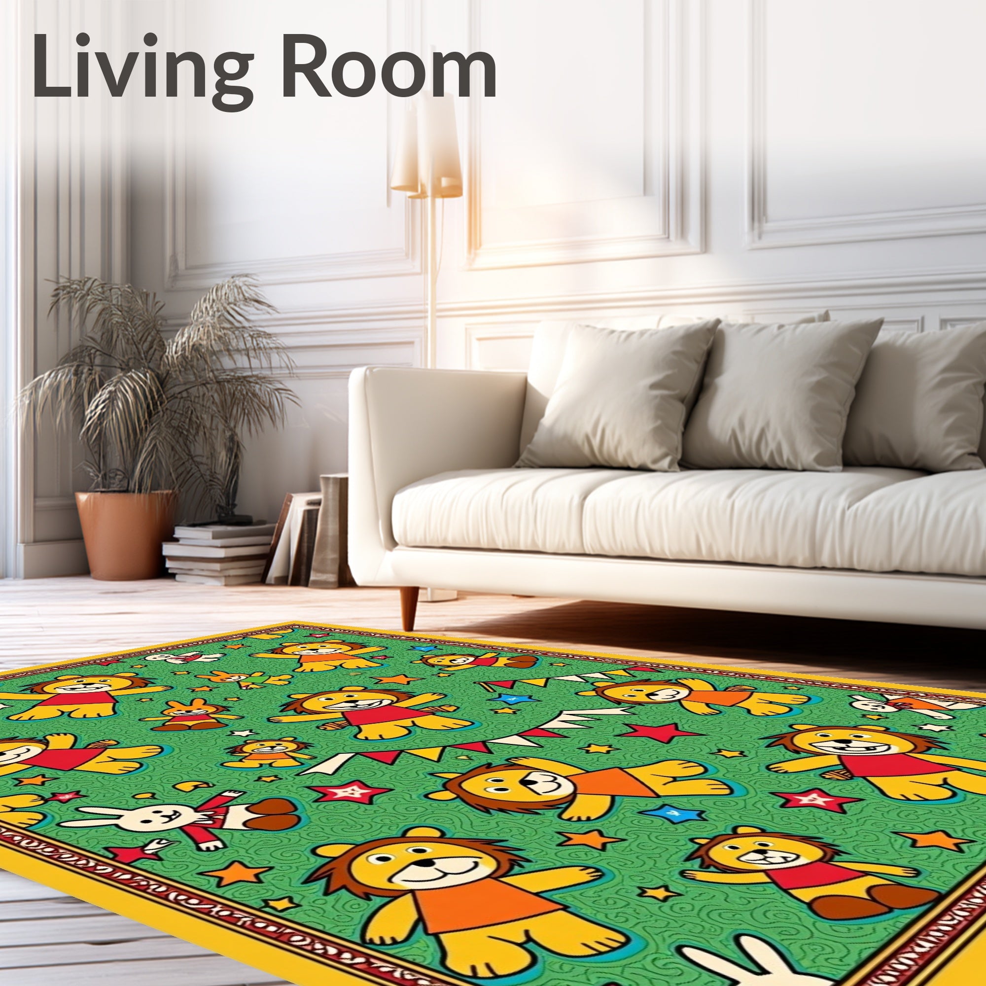 Whimsical Lion And Bunny Parade Rug
