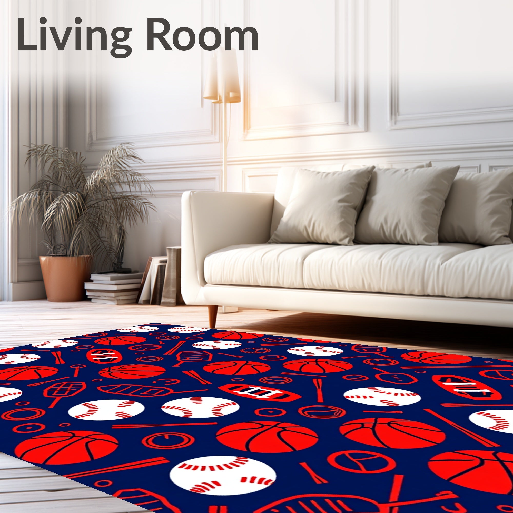 Red White Sports Balls Collection Rug