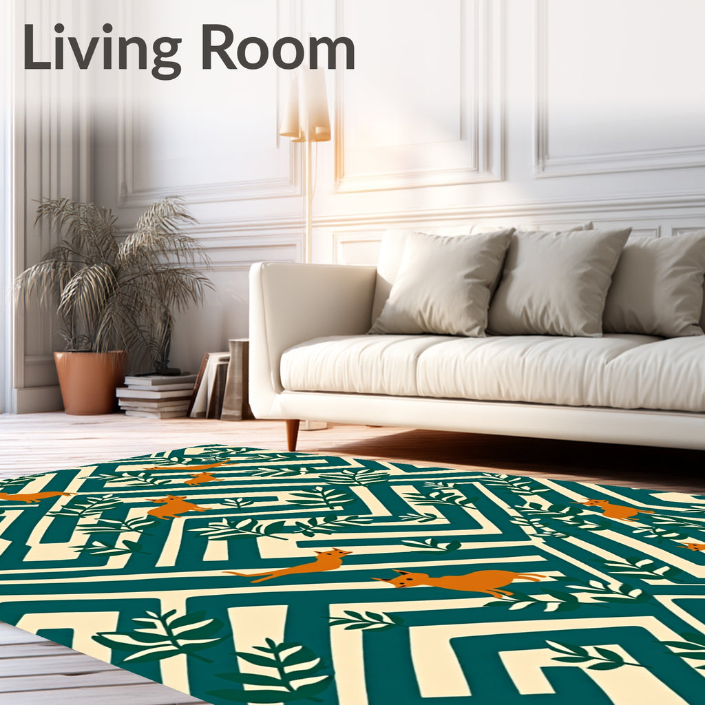 Orange Dogs Amidst Greenery Maze Rug