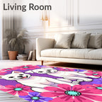 Two White Puppy Floral Garden Rug