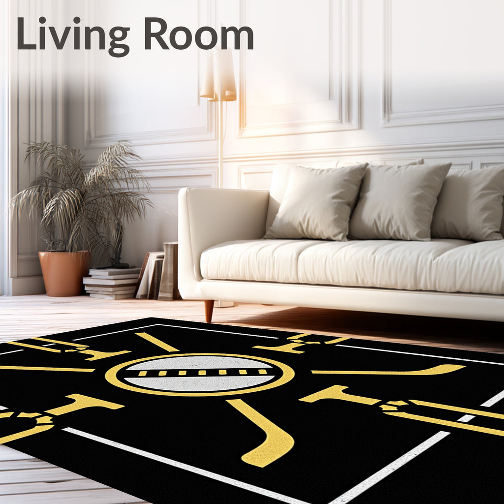 Modern Black Gold Geometric Sunburst Rug