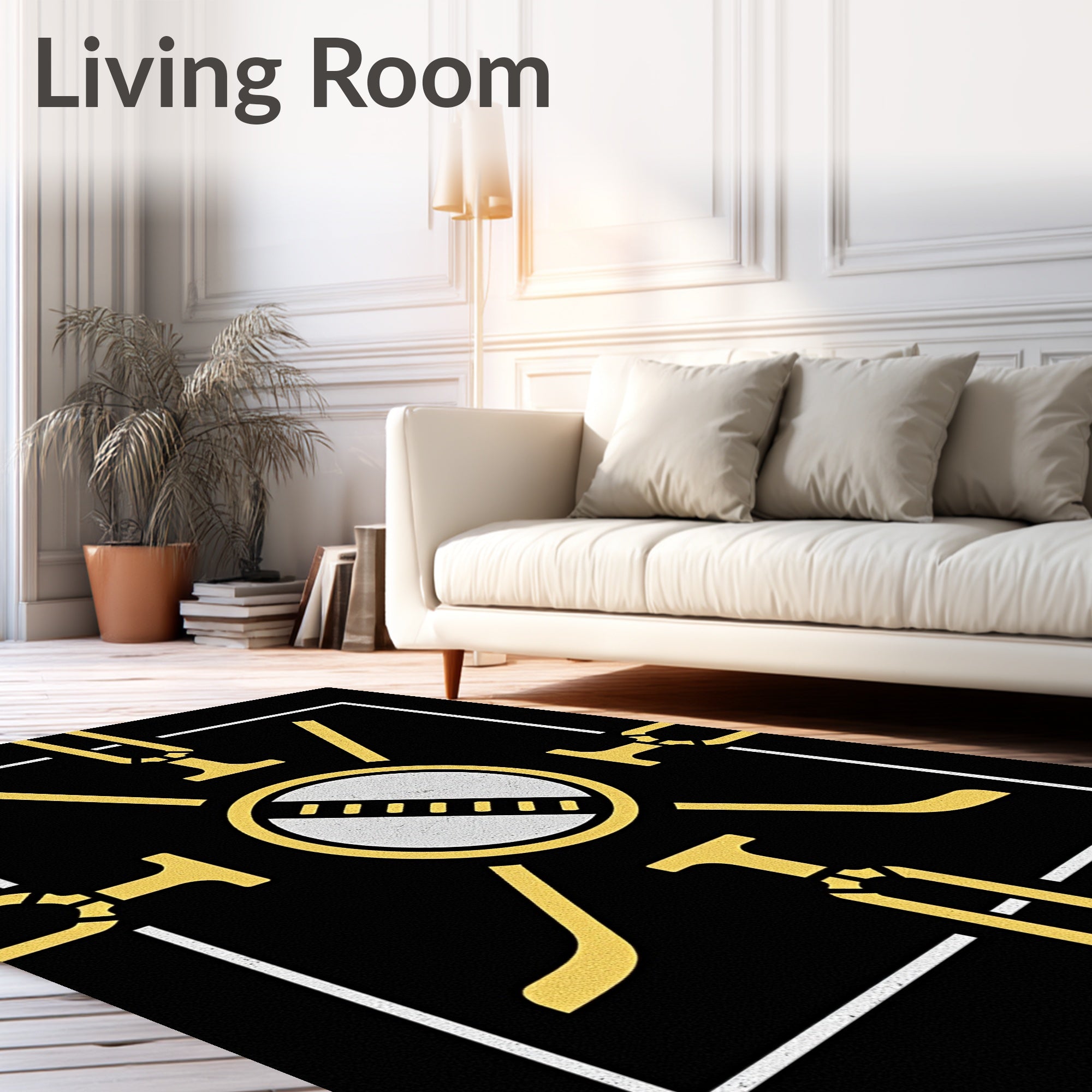 Modern Black Gold Geometric Sunburst Rug