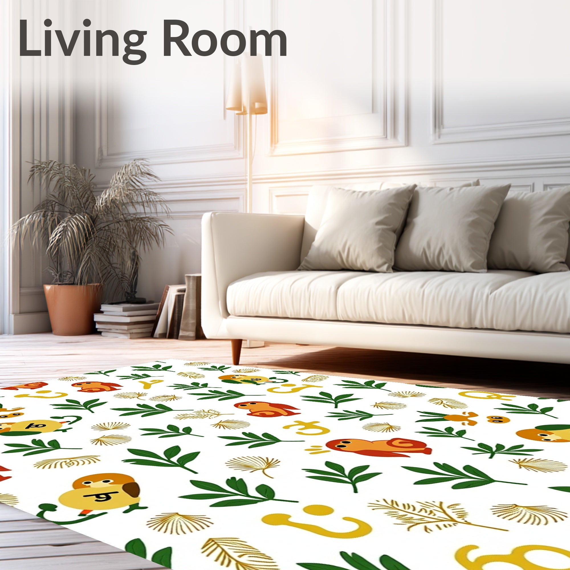 Whimsical Bird Garden Green Foliage Confetti Rug