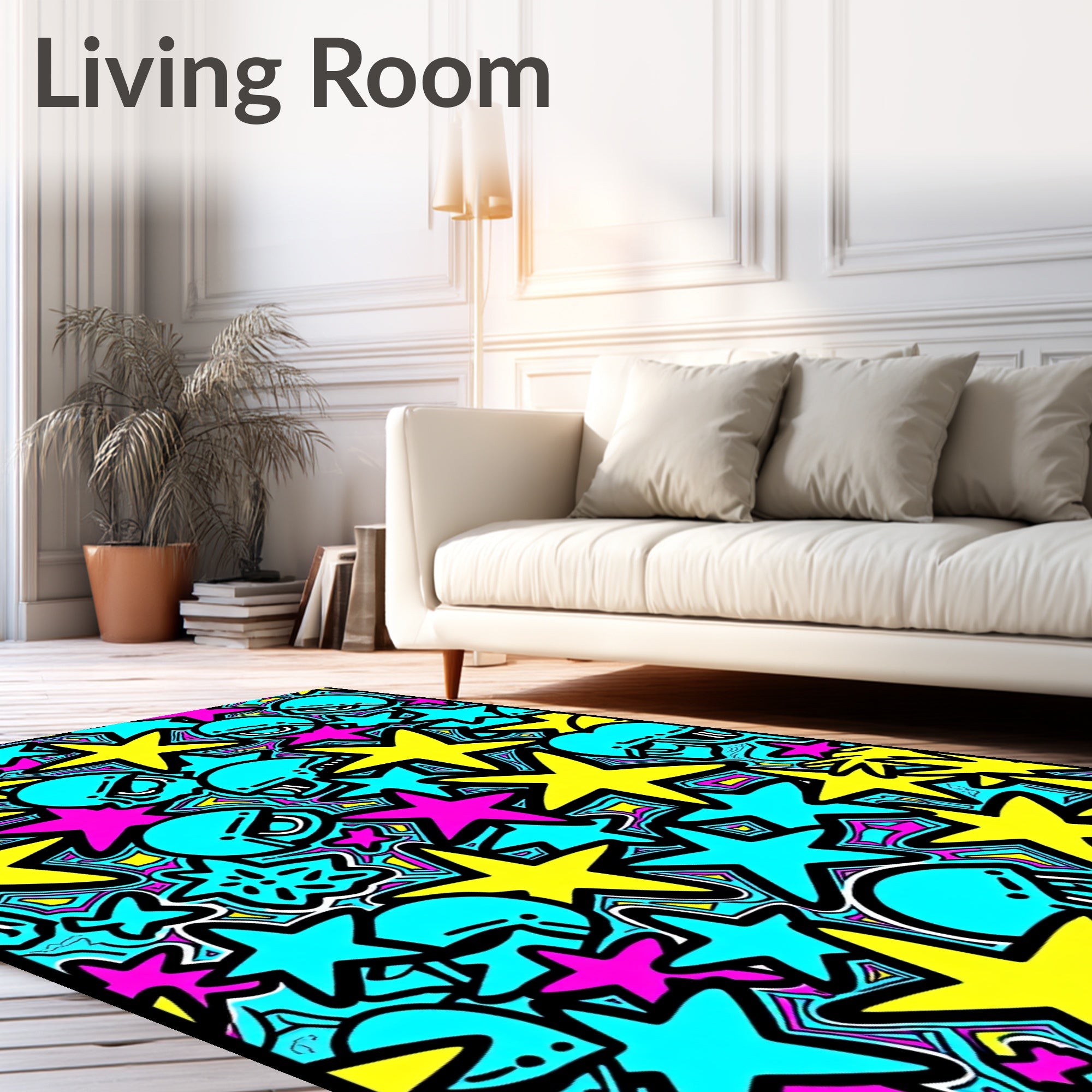 Bright Yellow Star Aqua Helmet Cluster Rug