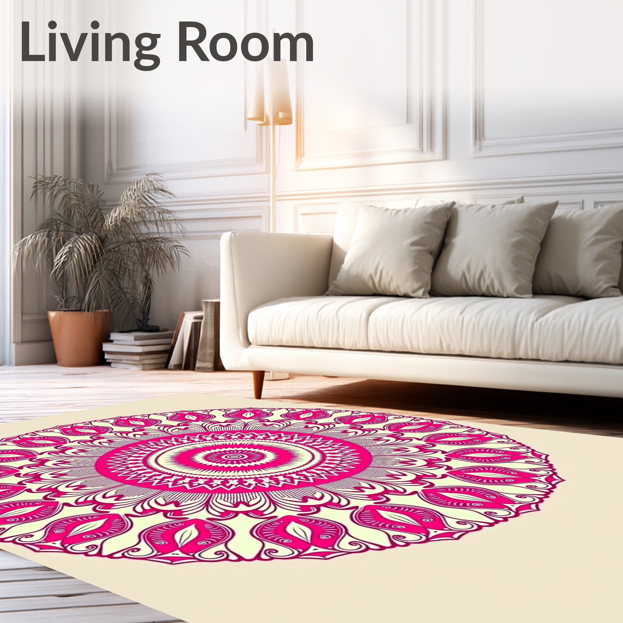 Vibrant Pink Mandala Circular Motif Rug