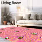 Whimsical Pink Bee Swirls Rug