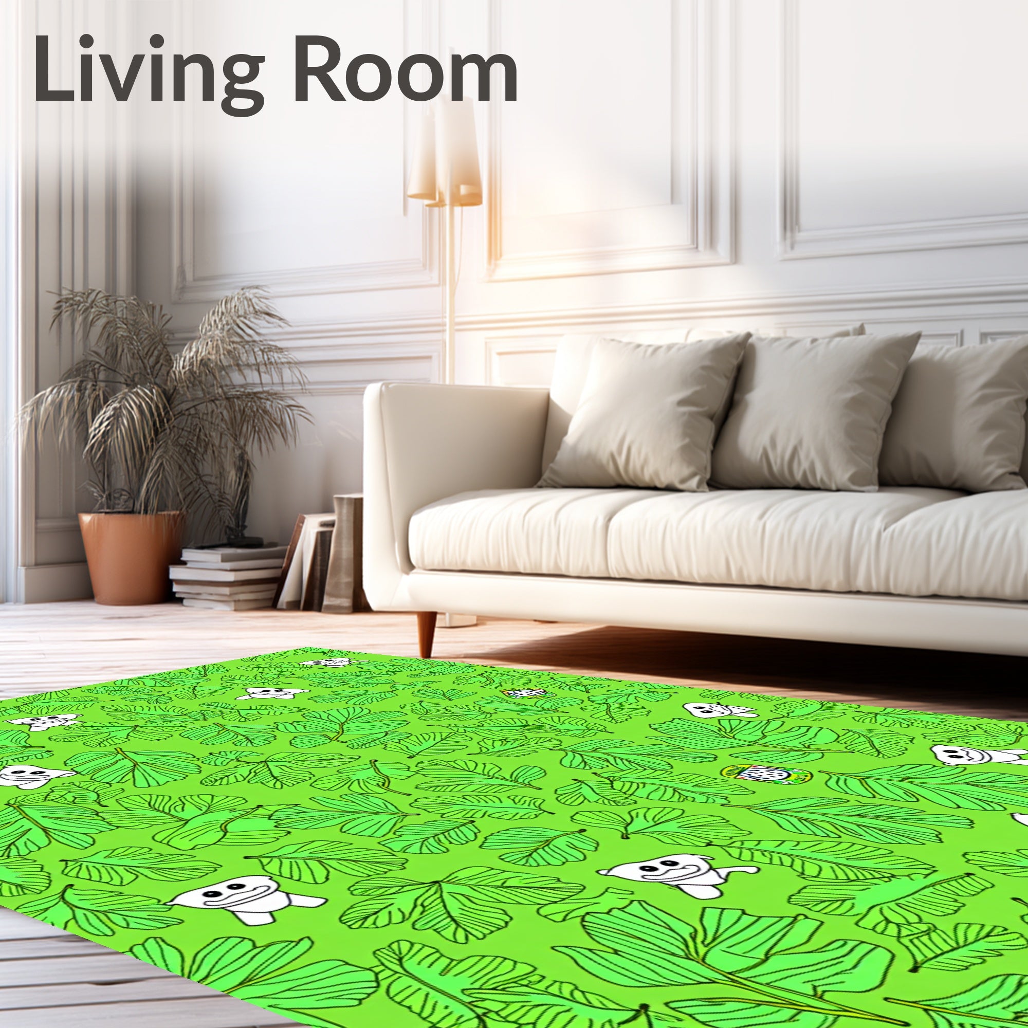 Whimsical Green Leaf Creatures Rug