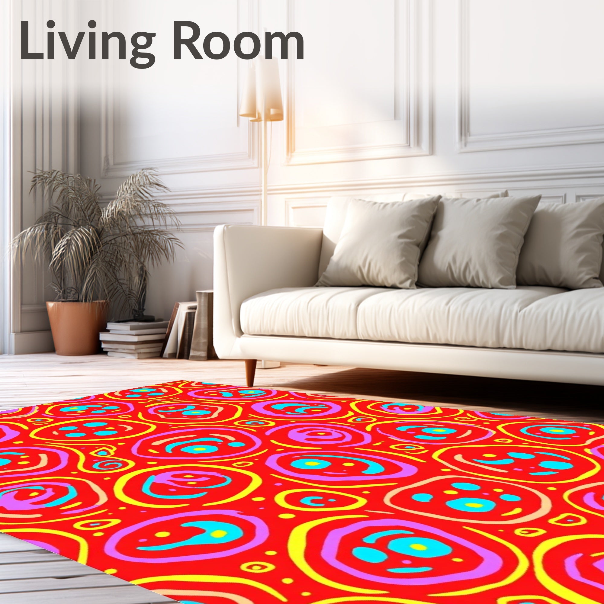 Bright Red Whimsical Circles Artwork Rug