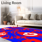Bold Blue Organic Shapes Red Background Rug
