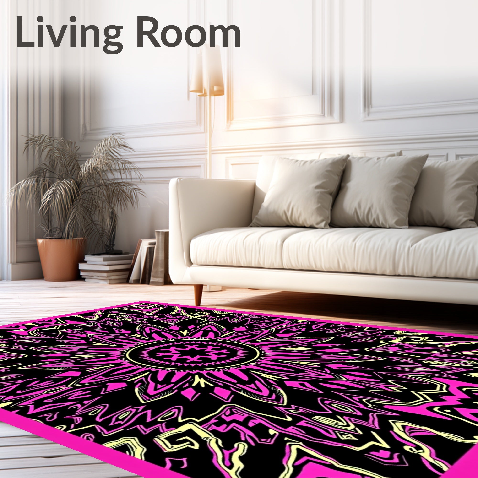 Electric Pink Yellow Symmetrical Bloom Rug