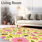 Whimsical Yellow Bumblebee Floral Rug