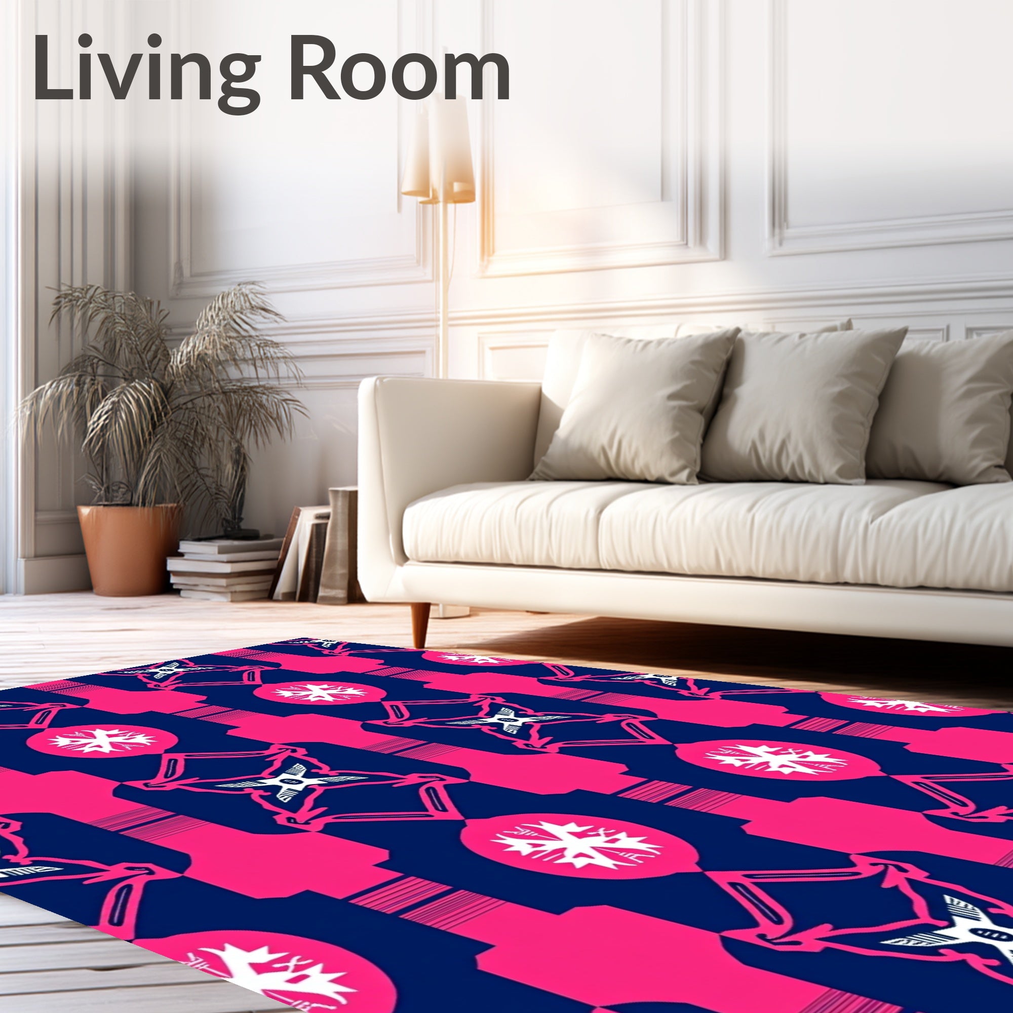 Bold Pink Navy Geometric Medallion Rug
