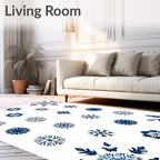 Blue And White Snowflake Cluster Rug