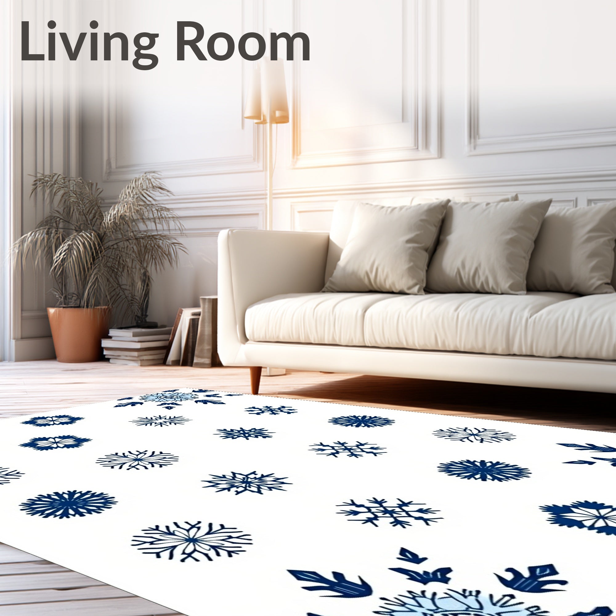 Blue And White Snowflake Cluster Rug