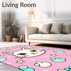 Cute Pink Cat Stars Magical Creatures Rug