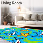 Cute Blue Sharks Yellow Starfish Green Swirls Rug