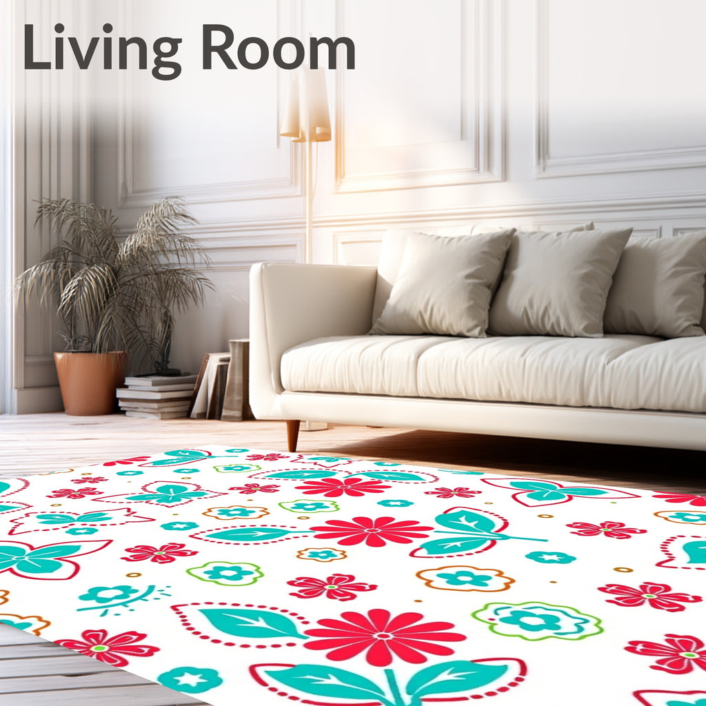 Coral Pink Teal Whimsical Butterfly Florals Rug
