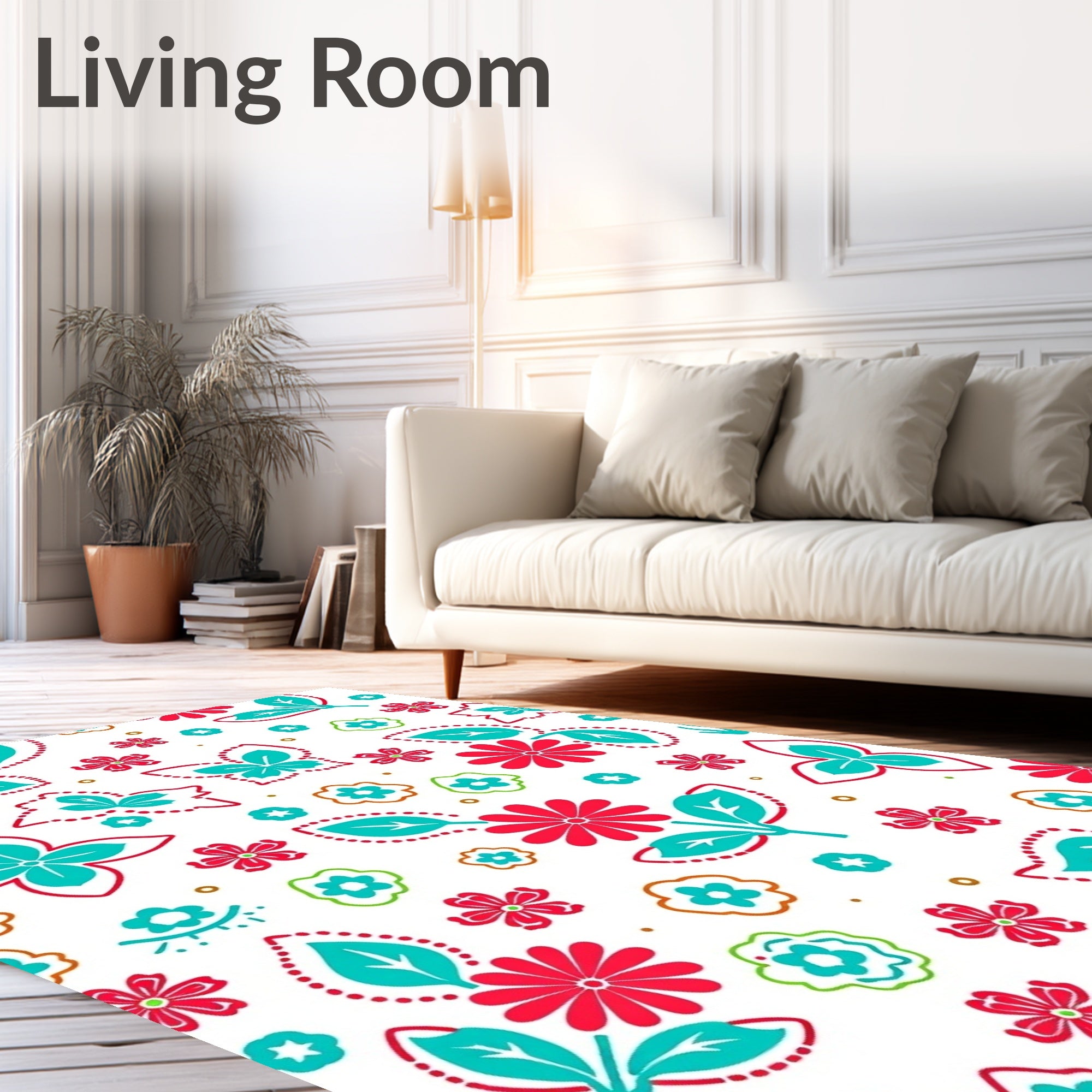 Coral Pink Teal Whimsical Butterfly Florals Rug