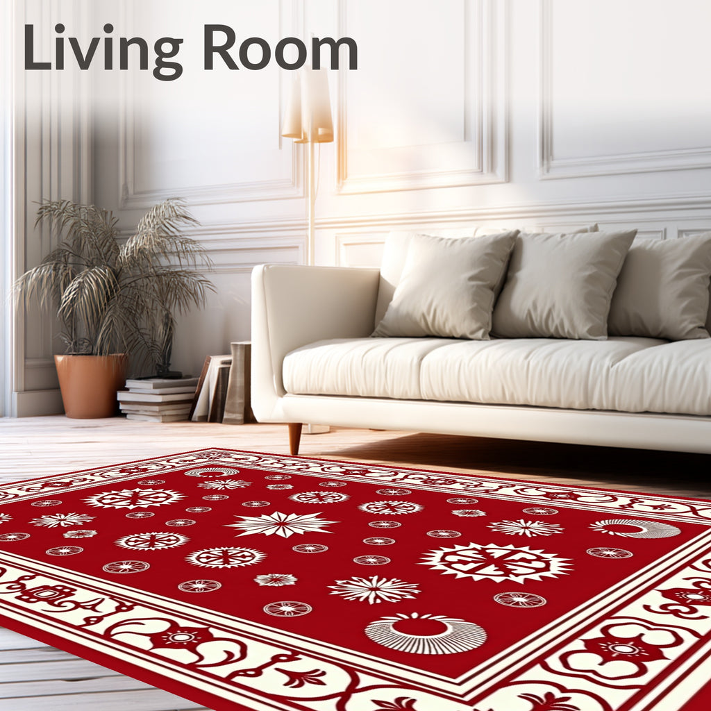 Crimson Ivory Starburst Floral Medallion Rug