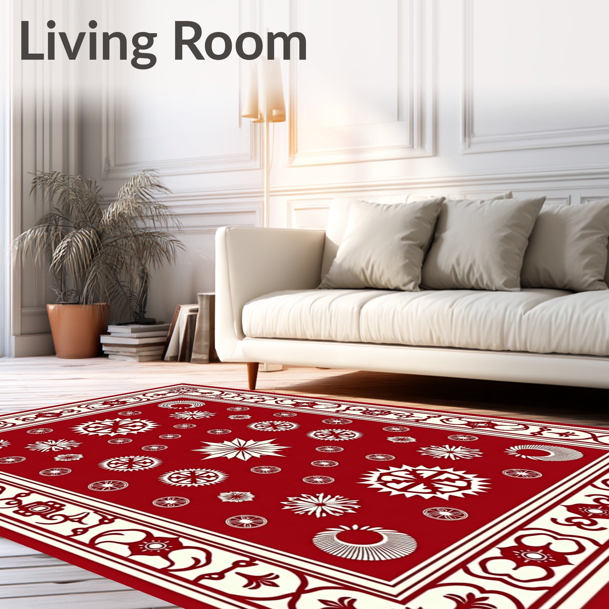 Crimson Ivory Starburst Floral Medallion Rug