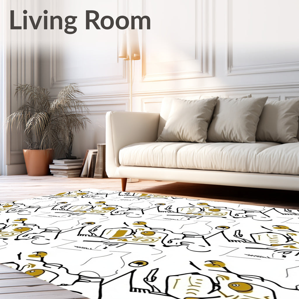 Abstract Cubist Face Gold Line Rug