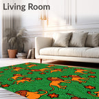 Orange Lion Jungle Foliage Scene Rug