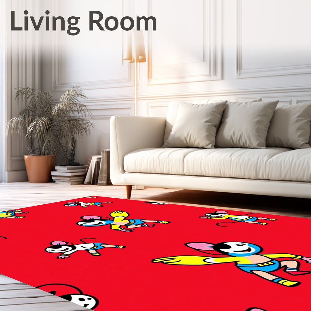 Red Comic Mice Action Rug