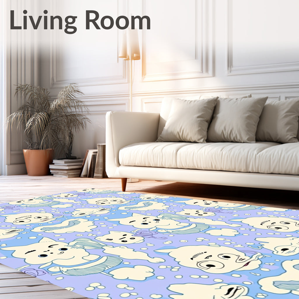 Whimsical Cream Cloud Characters Lavender Background Rug