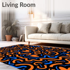 Bold Orange Blue Heart Swirl Rug