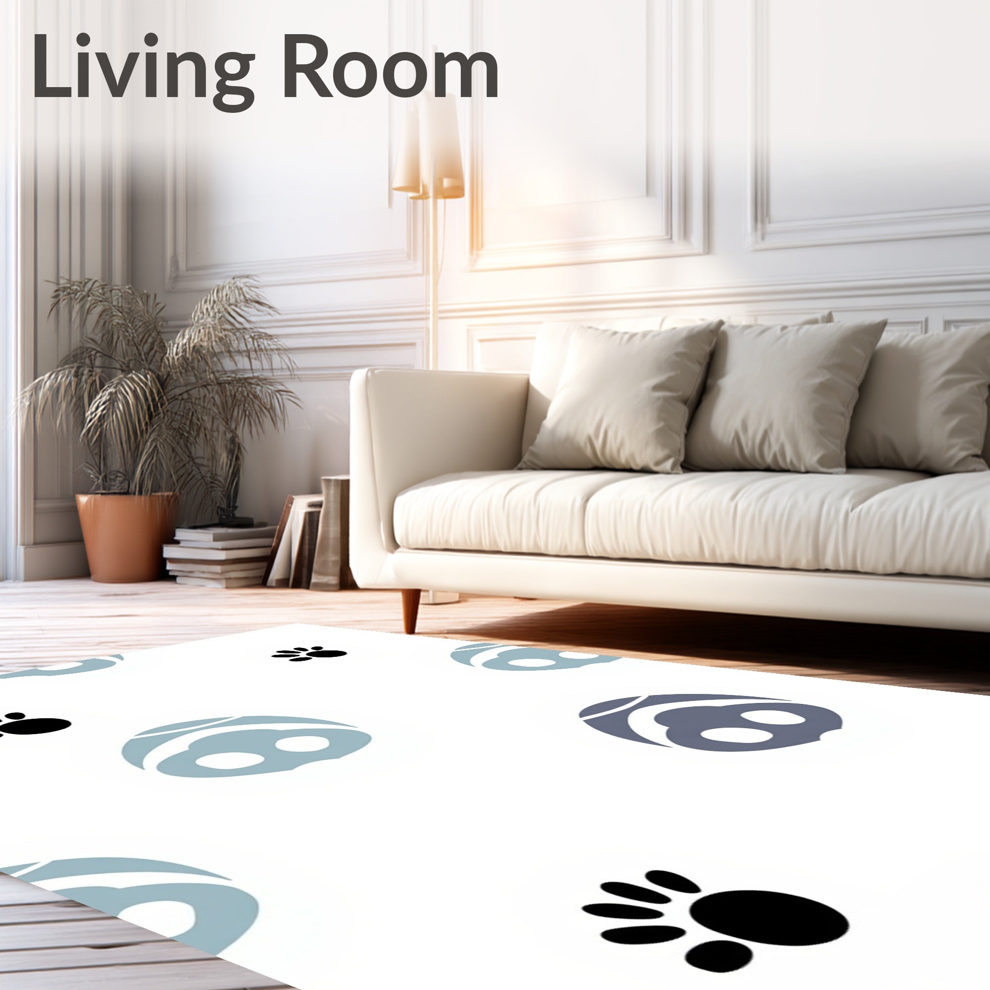 Light Blue Abstract Pig Face Paw Prints Rug