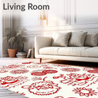 Red Whimsical Sketchy Animal Floral Rug